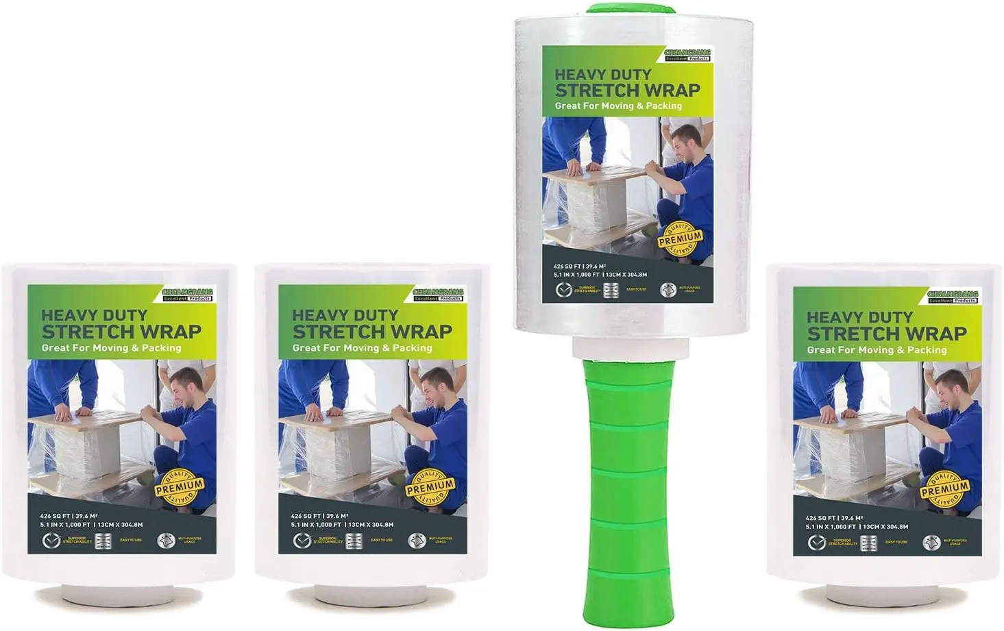 

Clear 5 inch 1000 ft Mini Stretch Wrap Roll 80 Gauge with Plastic Handle for Moving Packing