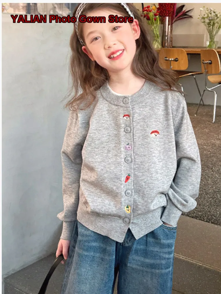 Girls Stylish Loose Knit Jacket Oversized Top 2026 Spring Autumn Kids