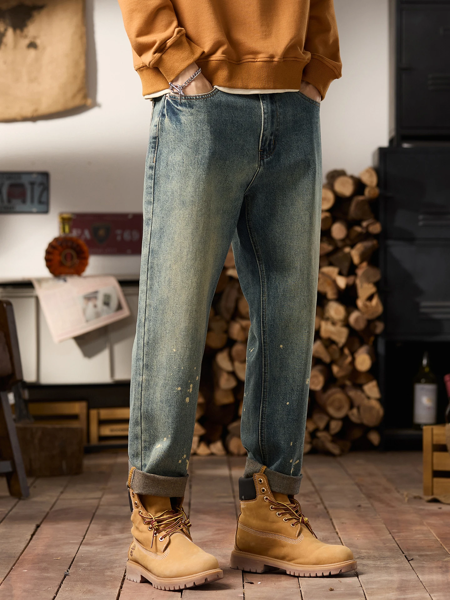 Джинсы из джинсовой ткани в стиле ретро в американском стиле, мужские осенние зауженные прямые брюки Харлан, повседневные удобные хлопковые полиэстеровые джинсы