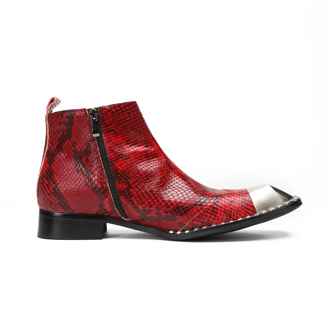 Snake Skin red wedding handmade italian military dress boots genuine leather steel Square toe high heels cowboy boots shoes man