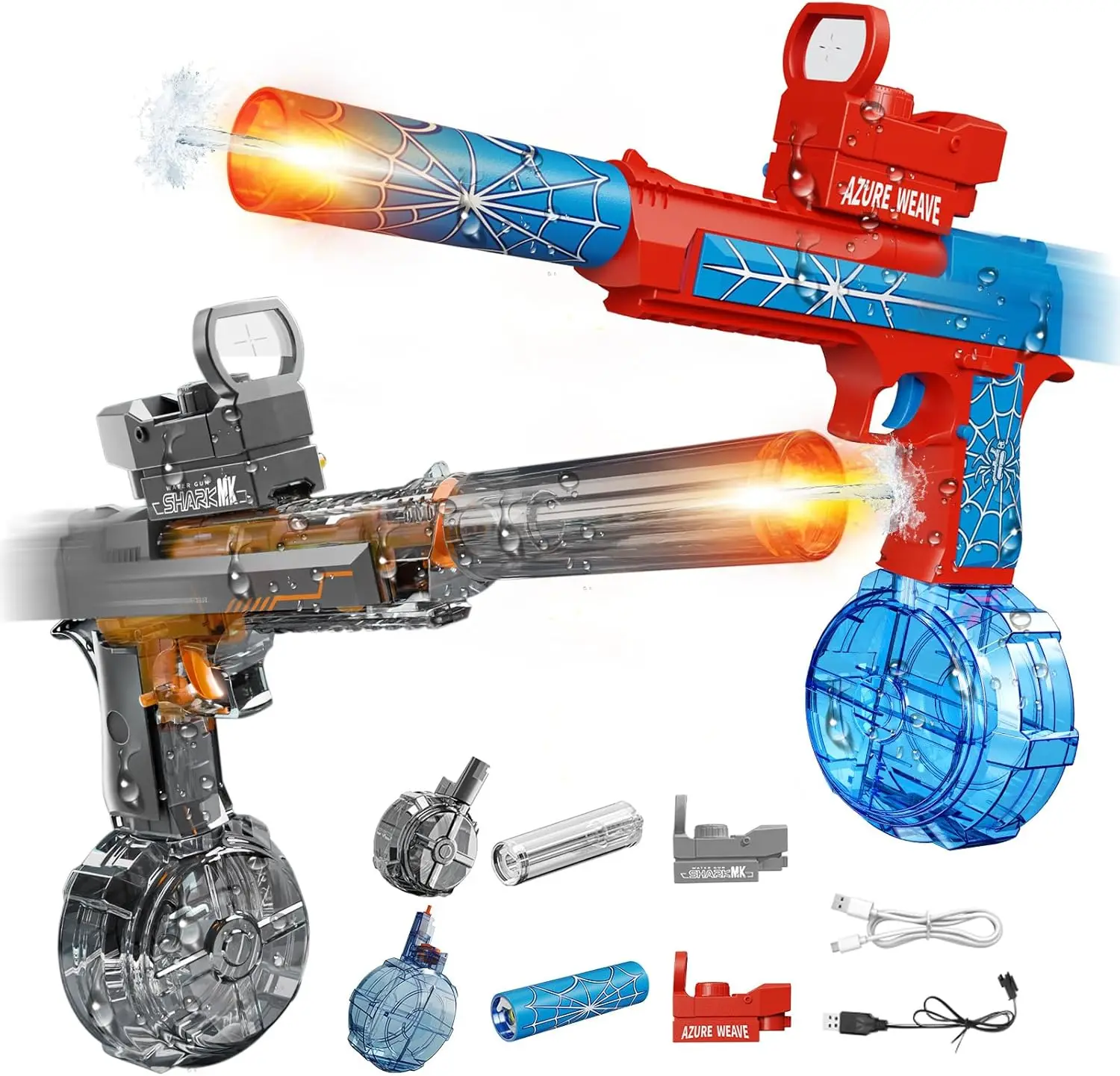 Pistola de Agua Eléctrica, Paquete de 2 Juguetes de Chorro Automático con Boquilla Luminosa, Alcance de 26-32 Pies para Fiestas de Verano al Aire Libre en la Playa o Piscina