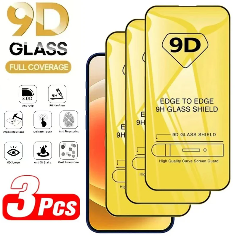 Protector de pantalla completa transparente 9D HD para IPhone, cristal templado antihuellas y antiarañazos para IPhone 15, 14, 13, 12, 11 Pro Max, XR, XS, 7, 8 Plus