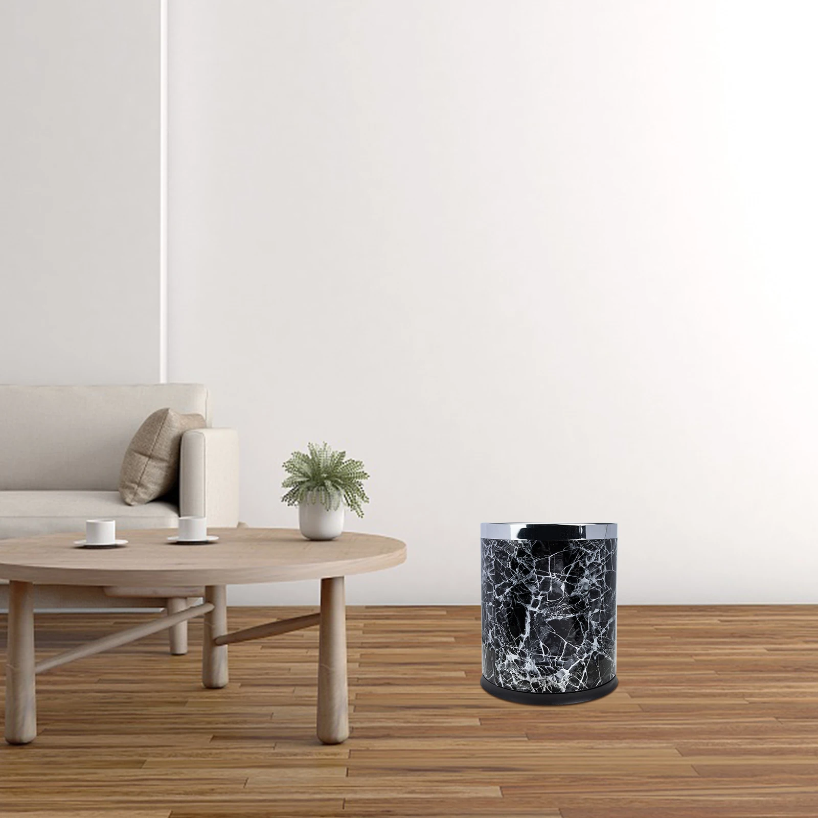 

Marble Trash Can Round Black Plastic Bathroom Waste Bin Lid for Office Hotel KTV Garbage Container Lightweight Easy to Clean