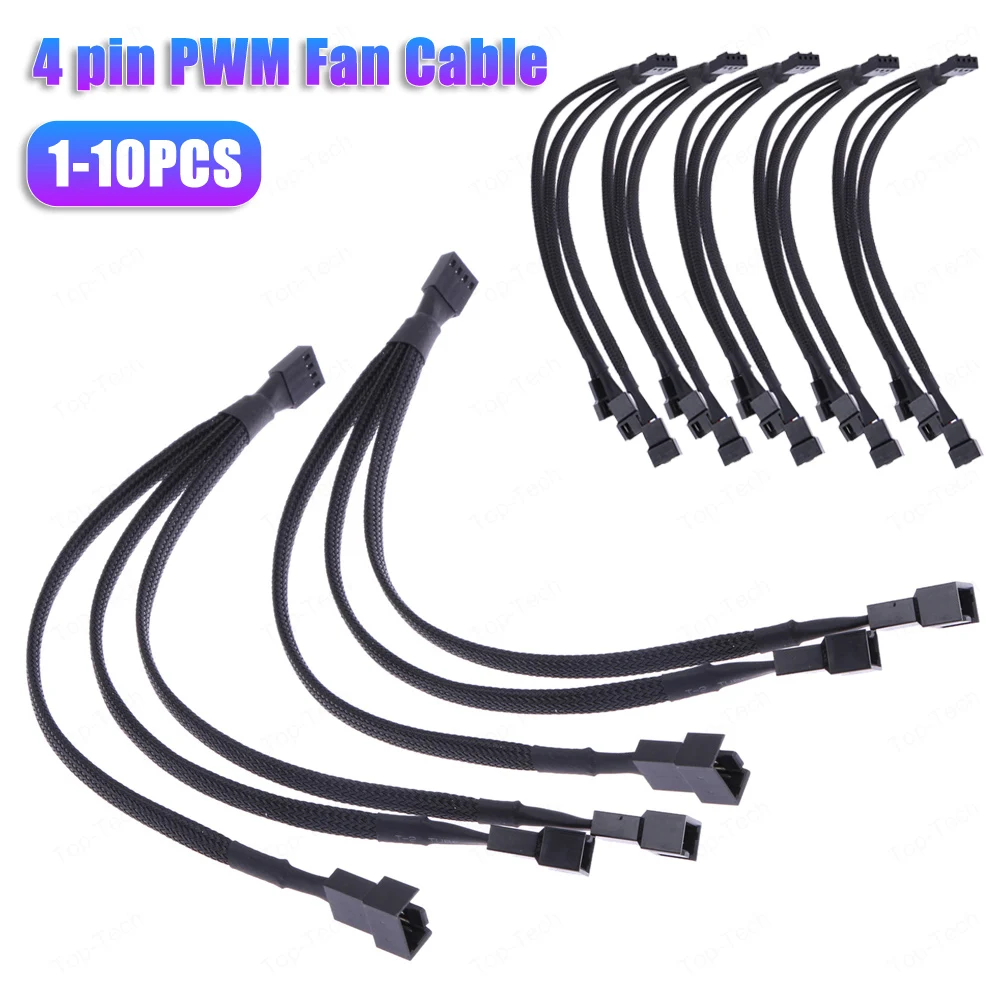 4-pinowy kabel wentylatora PWM 1 do 3-kierunkowego przedłużacza z czarnym rękawem i rozdzielaczem