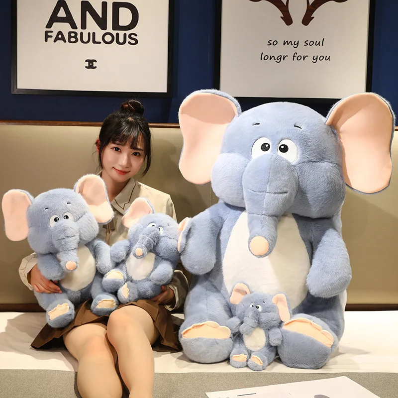 Simulated Cute Giant Plush Elephant Toys Soft Stuffed Fluffly Animals Big Ears Long Hair Baby Appease Dolls for Kids Girls Gifts