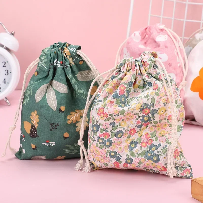 Fruit Print Drawstring Storage Bag Change Coin Lipstick Headphone Pouch Mini Cute Candy Jewelry Pocket Organizer Cosmetic Bags