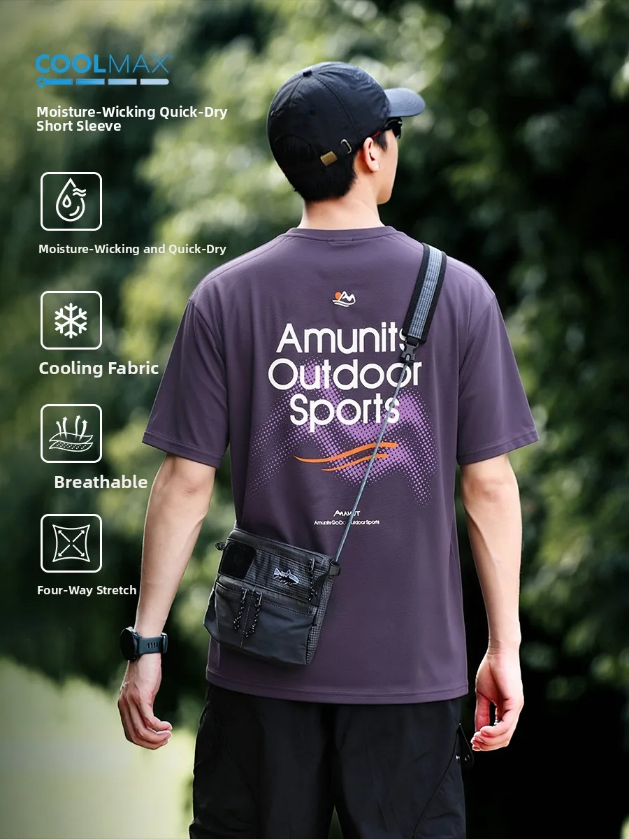 Coolmax Breathable Light Weight Short Sleeve T-Shirt Unisex Loose Fit Sport Style Polyester Fiber Moisture Wicking Purple