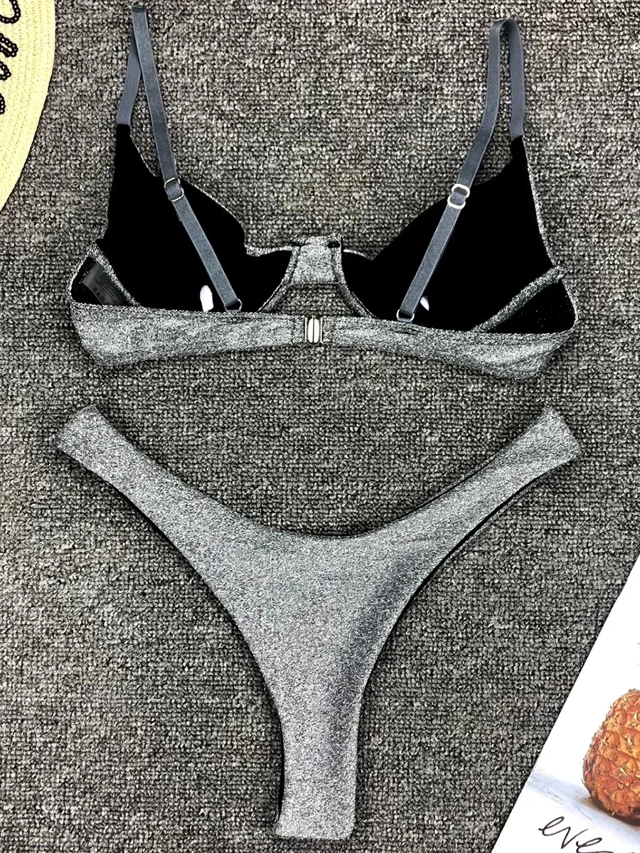 Maillot de bain deux pièces à armatures scintillantes pour femmes, bikini Push Up, maillots de bain brésiliens pour femmes, maillot de bain imbibé