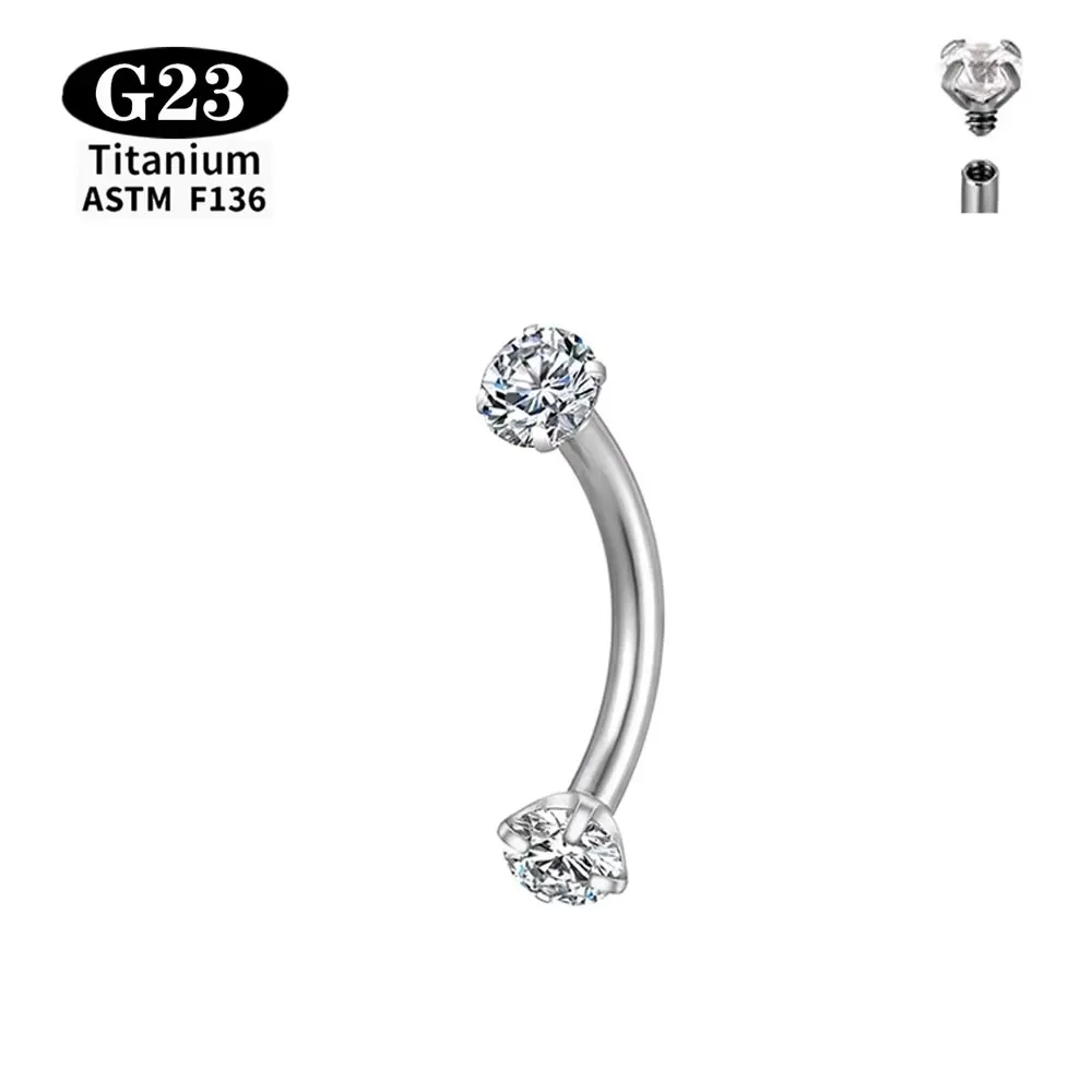 ASTM F136 Titanium Internally Threaded Eyebrow CZ Earring Ear Piercing Lip 16G Body Jewelry