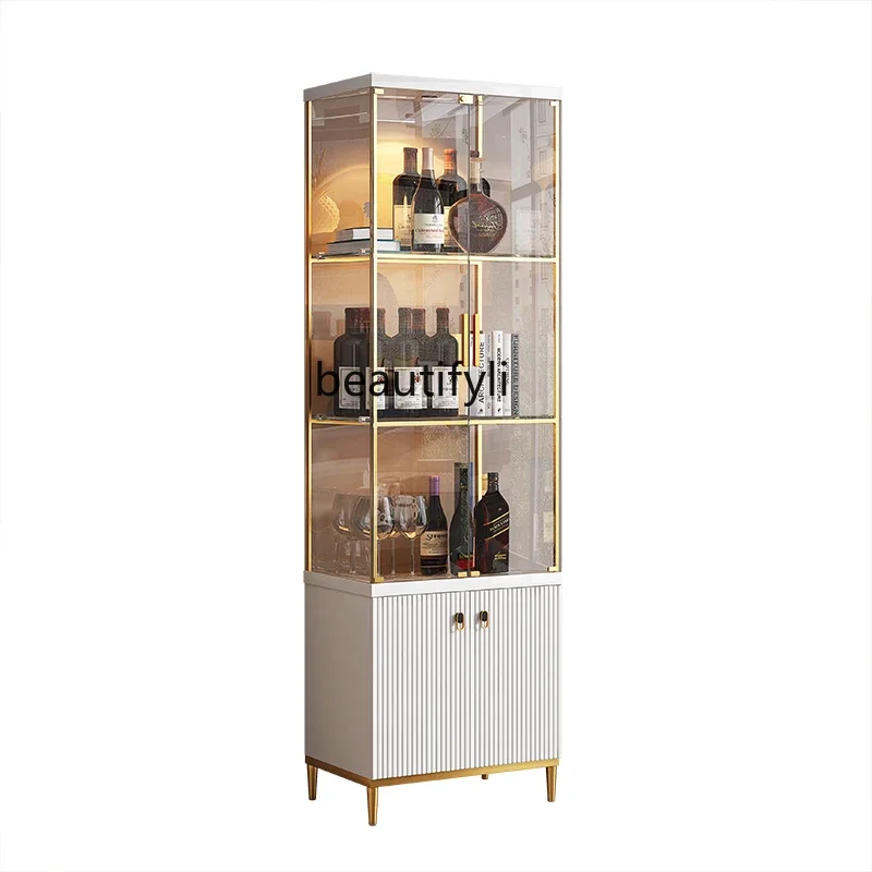 Light LuxuryWineCabinetModernMinimalistTempered Glass Hand-Made Wall-Mounted Integrated Sideboard Cabinet Stainless Steel Locker