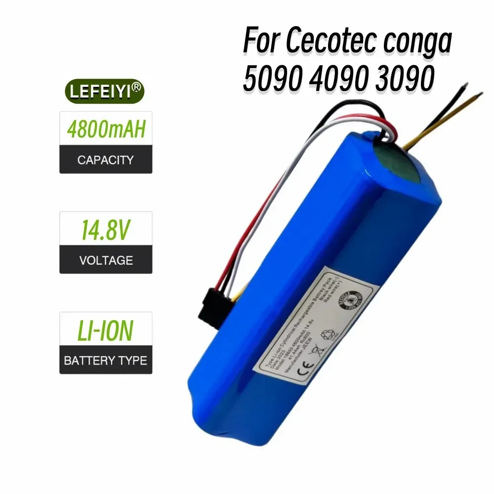 14.8V 14.4V CECOTEC CONGA 4090 4490 4690 4590 Robot Vacuum Cleaner New Lithium Ion Battery 4800mAH18650 4s2p