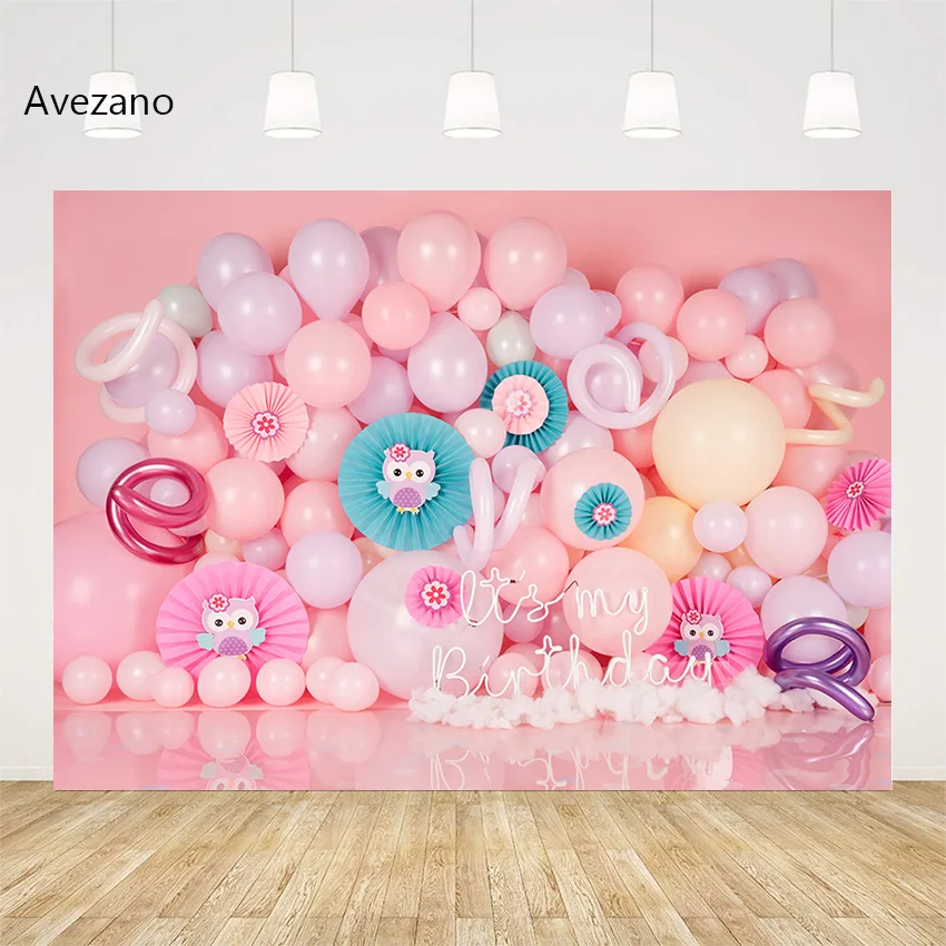 

Avezano Photography Background Pink Owl Balloon Baby Girl Birthday Party Cake Smash Backdrop Decor Portrait Photo Prop Photocall