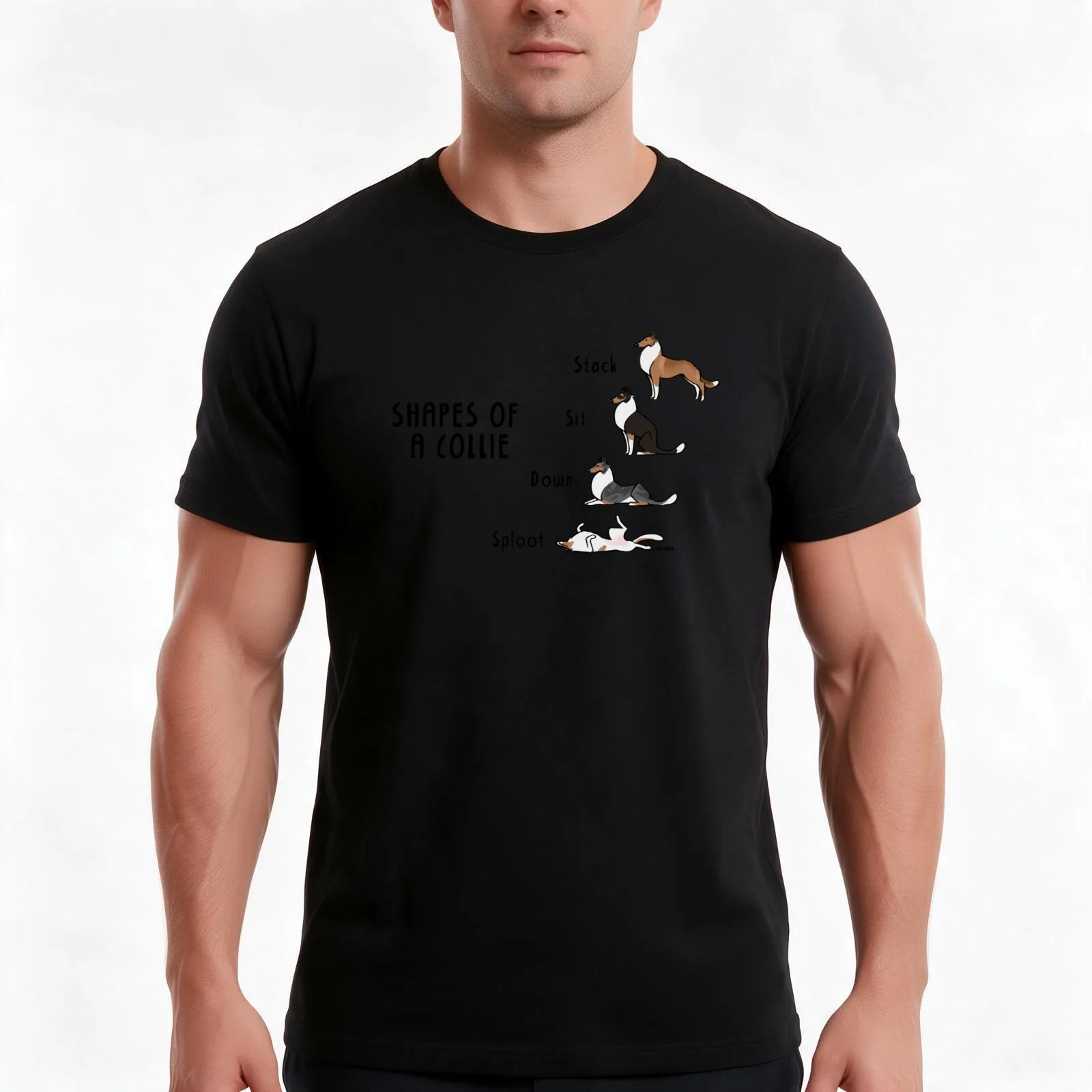 Shapes of a Collie T-Shirt, Summer Casual Cotton Tee, Oversized Streetwear Tops, Vintage Graphic Print, Loose Fit Short Sleeve