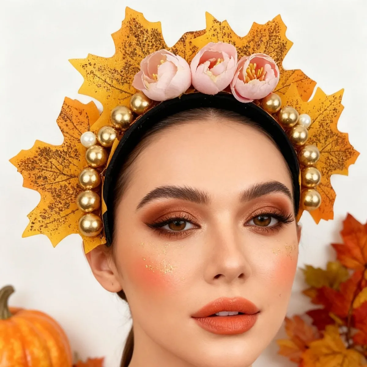 CX Thanksgiving Simulation Flower Headband Rose Maple Harvest Festival Fruit, Bouquet