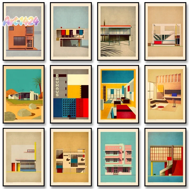 Vintage Bauhaus Residential Composition Poster Print Classic Canvas Painting Abstract Wall Art Picture for Home Decoration