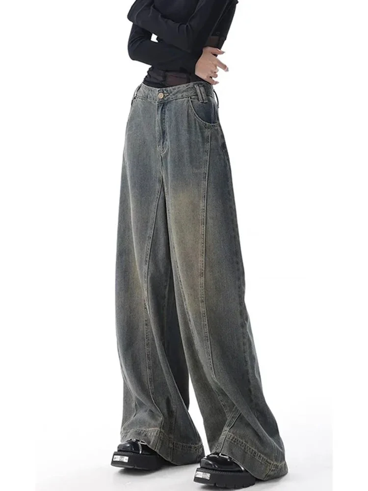 

New Women's Vintage High Waist Washed Wide Leg Jeans Korean Fashion Design Y2K High Street Trendy Women Casual Versatile Jeans