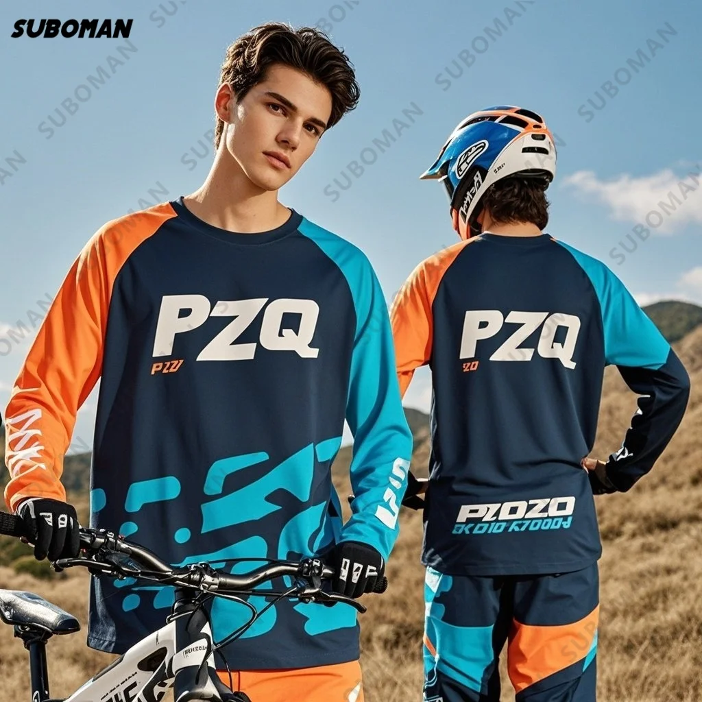 

New Unisex PZQ Loose style Mountain Bike Long Sleeve Breathable Quick Dry Motocross Downhill Comfortable Bike Cycling mesh Shirt