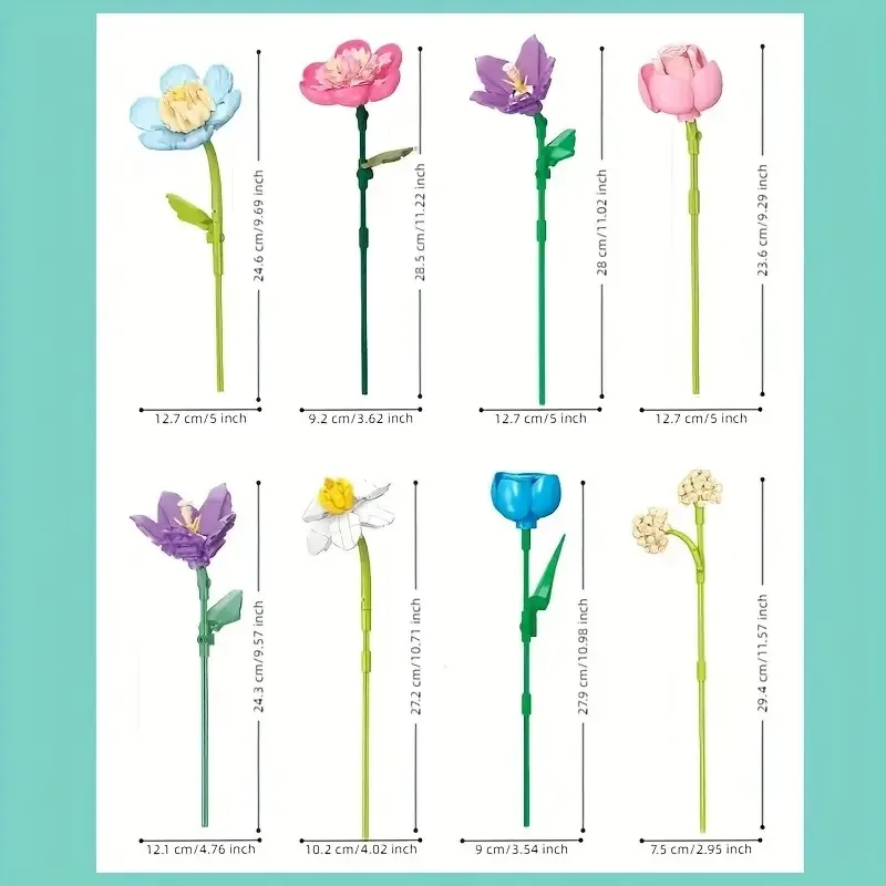 865pcs Rose, Narcissus, Hydrangea Flower Building Blocks Set, Suitable for Adult Bouquet Plant Series, Home or Office Decoration
