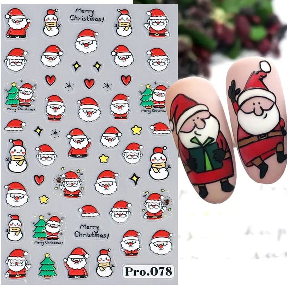 Cute Deer Christmas Nail Stickers 5D Embossed Elk Star Gingerbread Man Snowflake Santa Claus Holly DIY Winter Engraved Manicure*