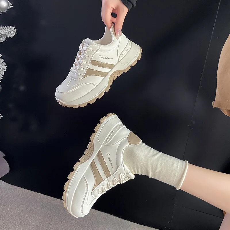 Women's Sneakers Fashion Versatile Striped Design Thick Soled Loafers 2026 New Simple Comfort Outdoor Women Shoes Tenis Feminino