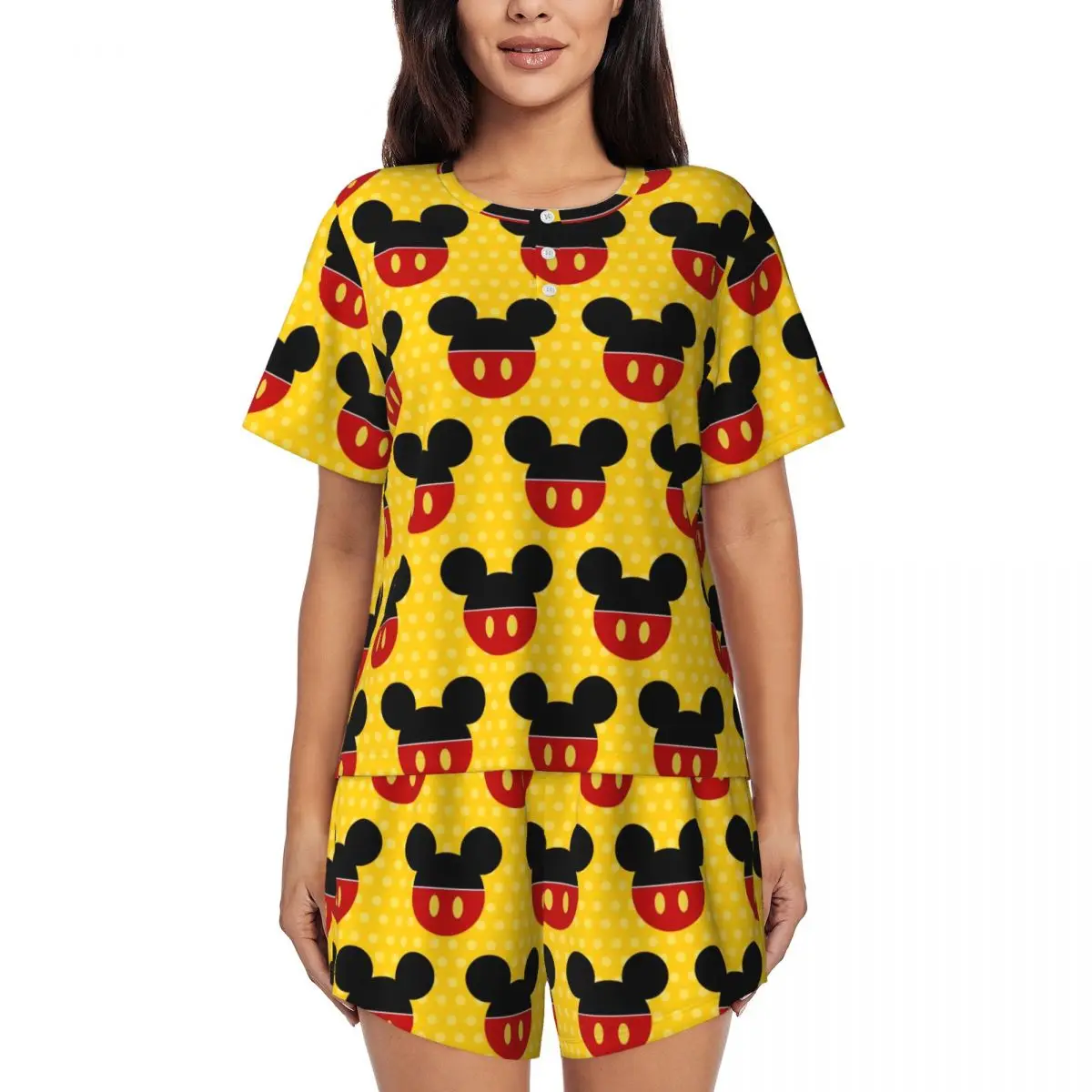 

Custom Print Womens Cartoon Animation Minnie Mickey Mouse Pajamas Set Short Sleeve 2 Piece Sleepwear Pj Lounge Sets