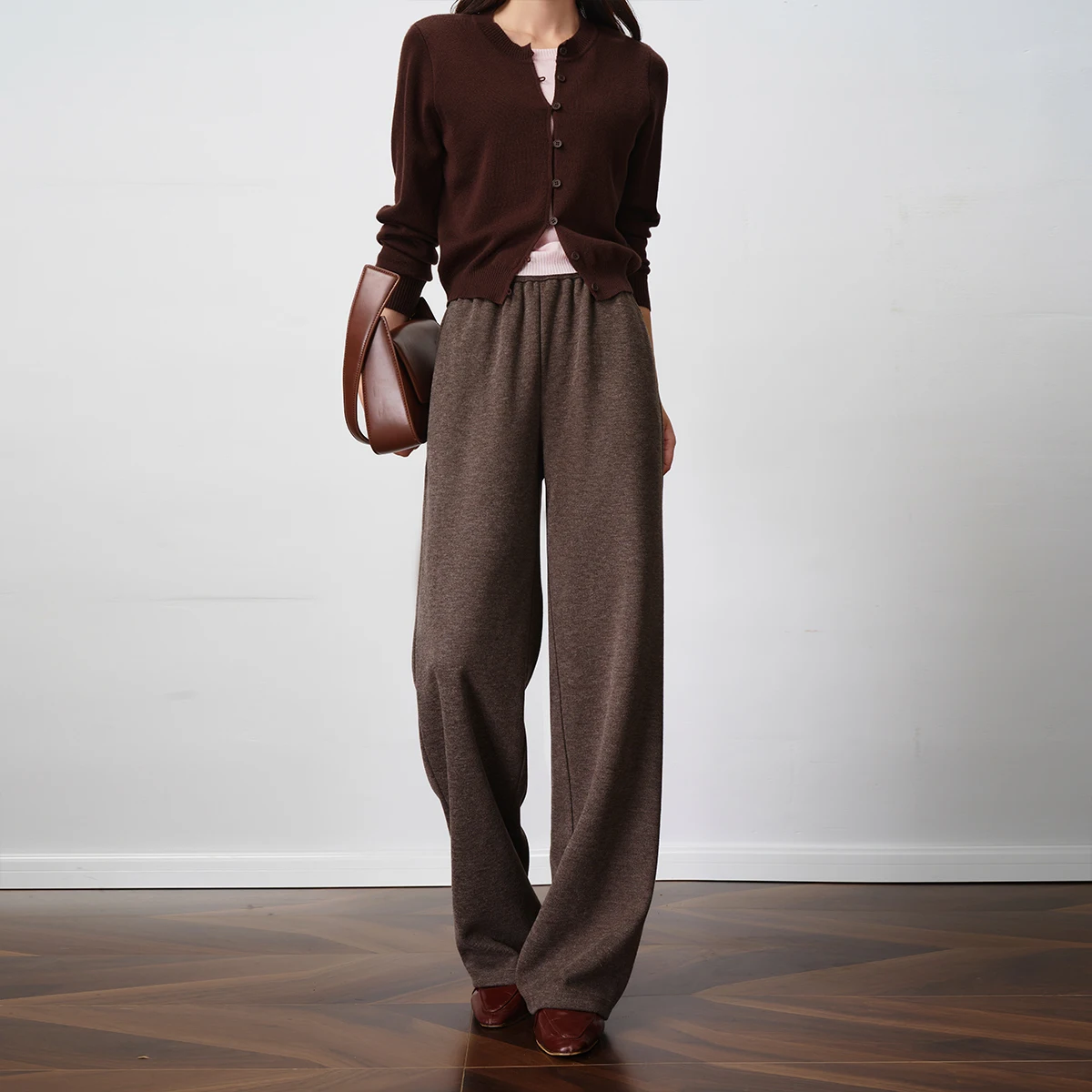 OLrain Autumn Casual Pants for Woman 2025 New in Loose Wide Leg Pant Solid Knitted Straight Trousers Female Clothing O57QK001398