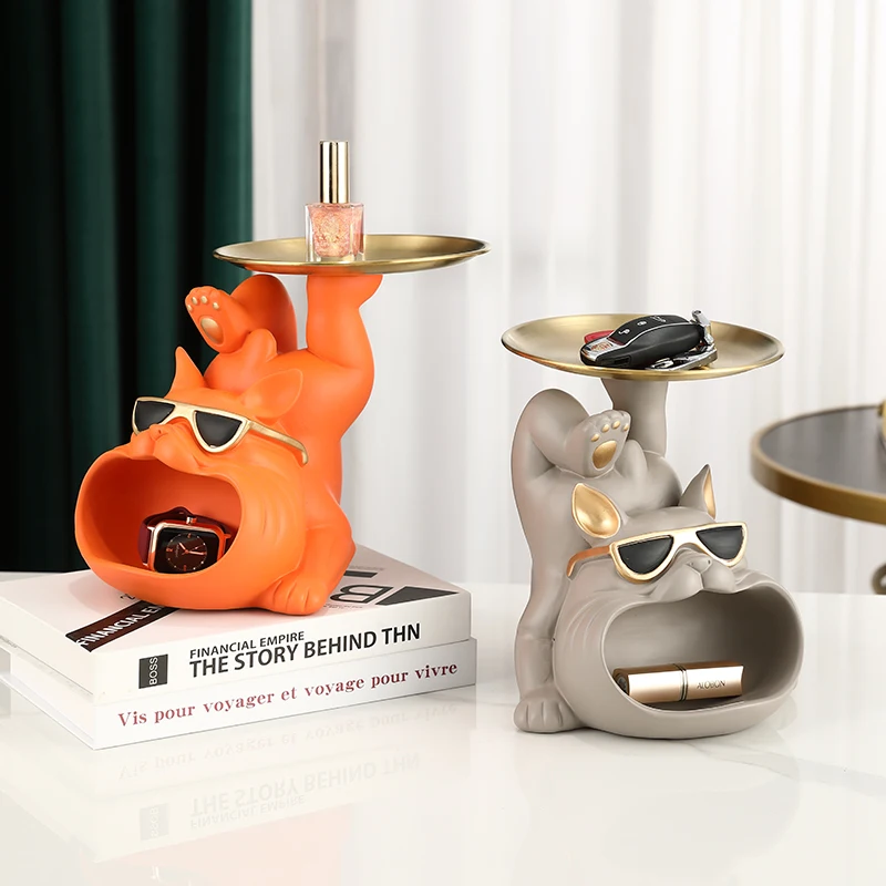 Imagem -06 - Metal Dog Storage Bandeja Table Ornamentos Bulldog Inglês Estatueta de Resina Animal Key Candy Storage Bandeja Decoração de Interiores para Casa