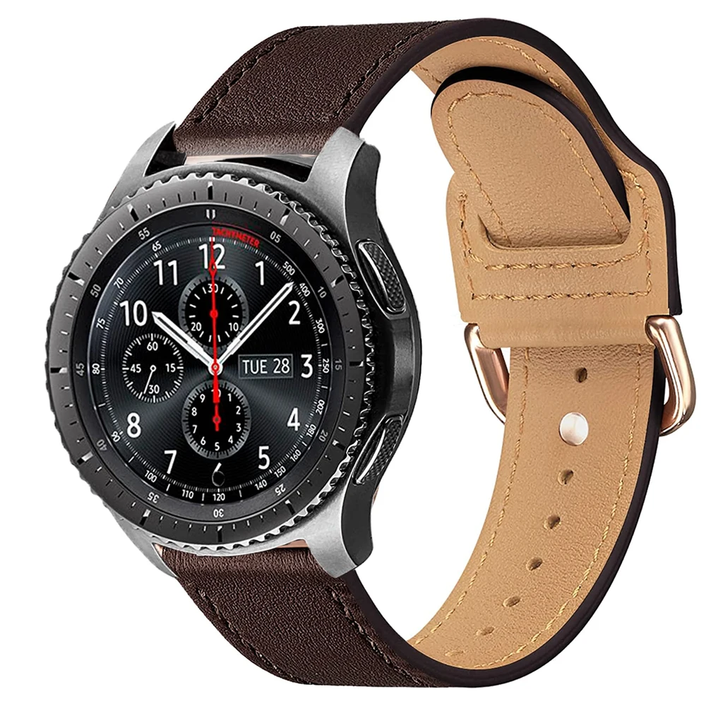 22mm Leather strap For Samsung Active 2 40/44mm Gear S3 bracelet Huawei GT/GT2/2e Galaxy watch 4/4 Classic 3 45/42mm band image 2