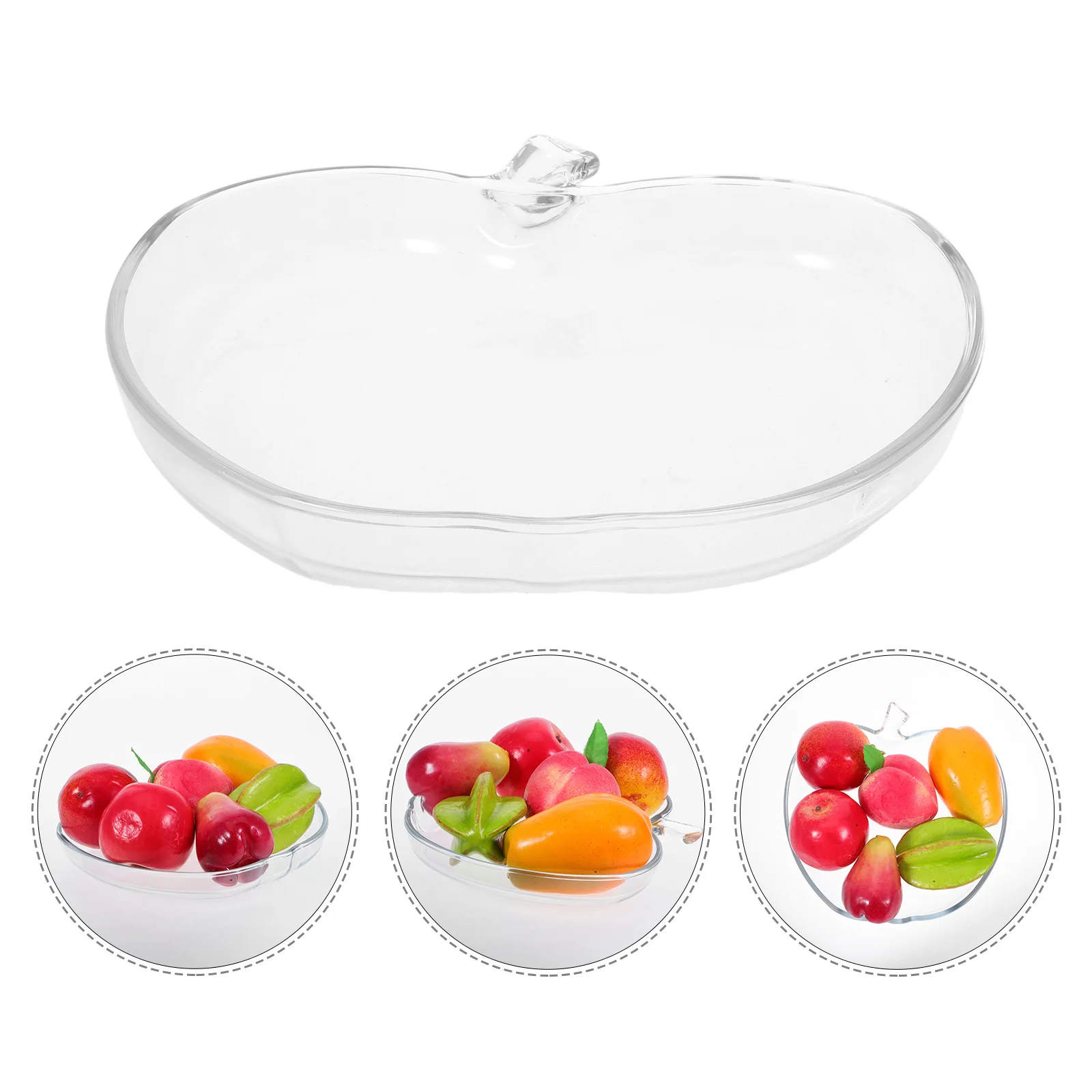 

Apple Shape Glass Transparent Fruit Bowl Holiday Candy Dish Christmas Decorative Snack Plate Food Serving Tray for Home