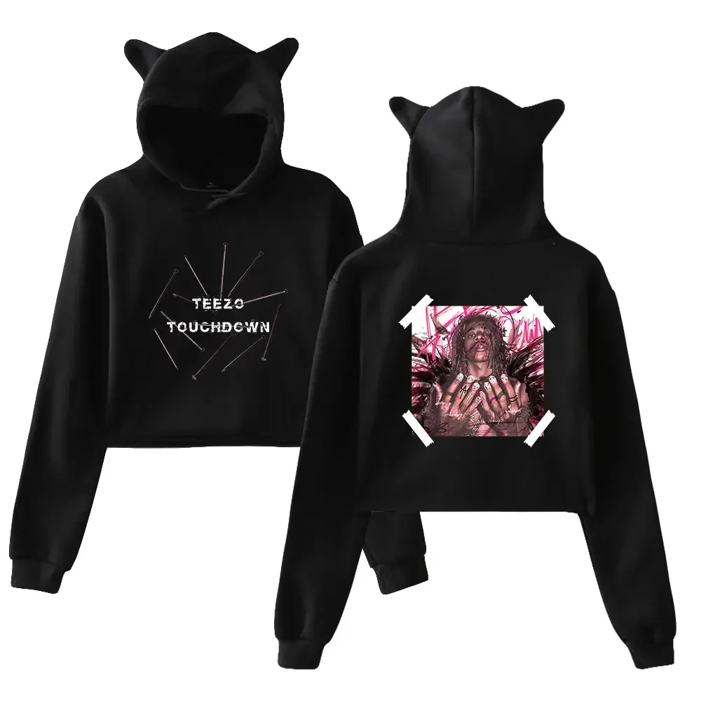 

Teezo Touchdown Crop Top for Teen Girls Streetwear Hip Hop Kawaii Cat Ear Harajuku Cropped Sweatshirt Pullover Tops Sportswear