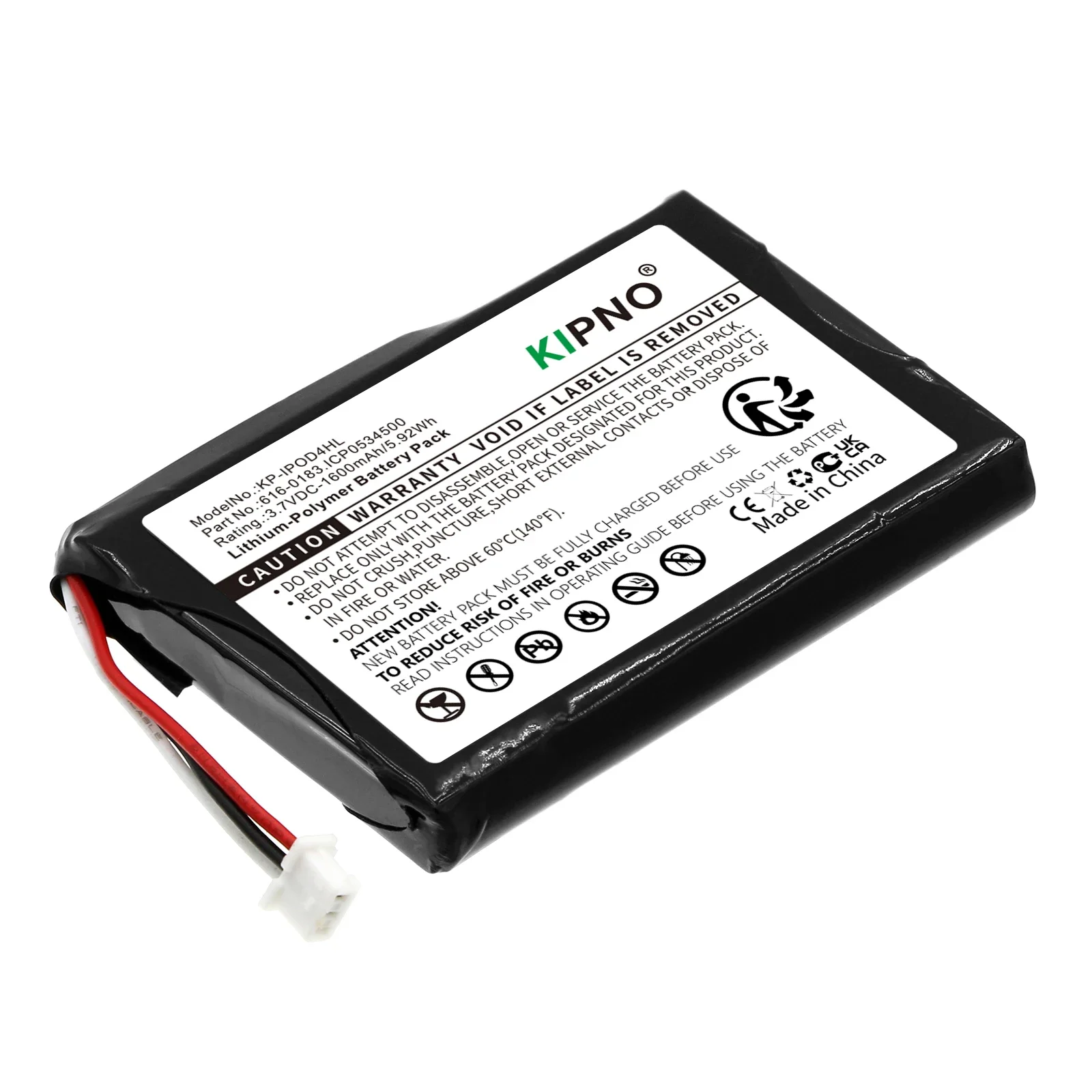 KIPNO 1600mAh Replacement Battery for iPod Classic 4th Gen 20GB/40GB Photo U2 A1059 616-0206 616-0183