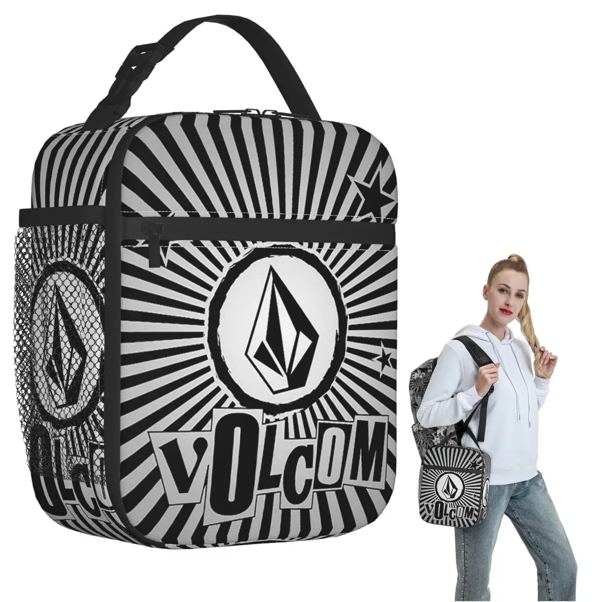 

Изолированная сумка для обеда с логотипом V-Volcom для женщин и детей, портативные коробки для еды, термосумка для ланча