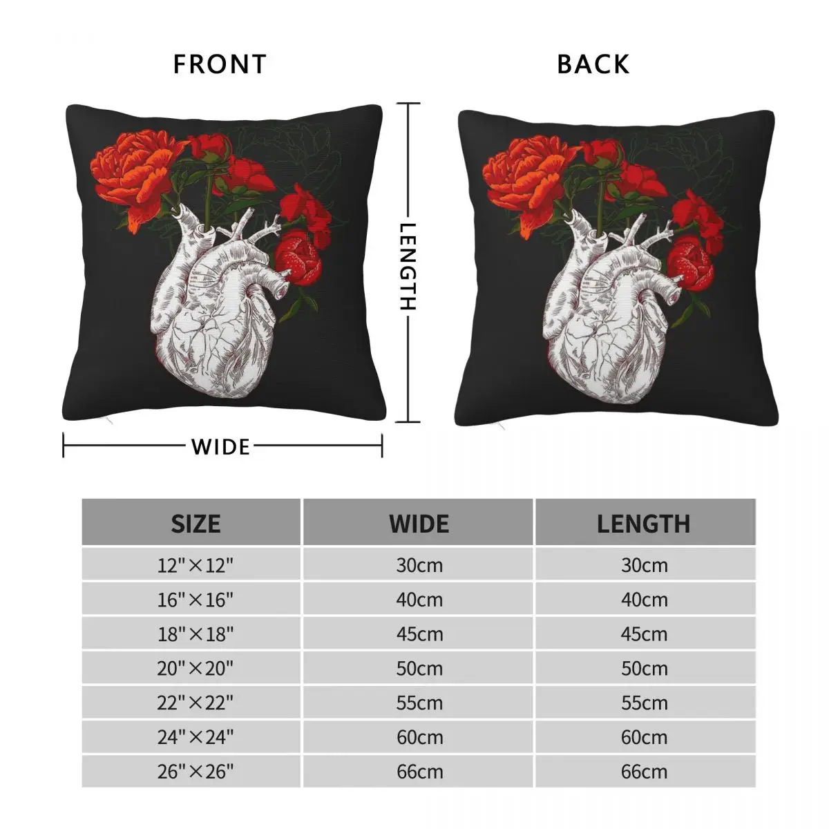 Human Heart With Flowers Pillowcase Polyester Linen Velvet Creative Zip Decorative Pillow Case Home Cushion Case