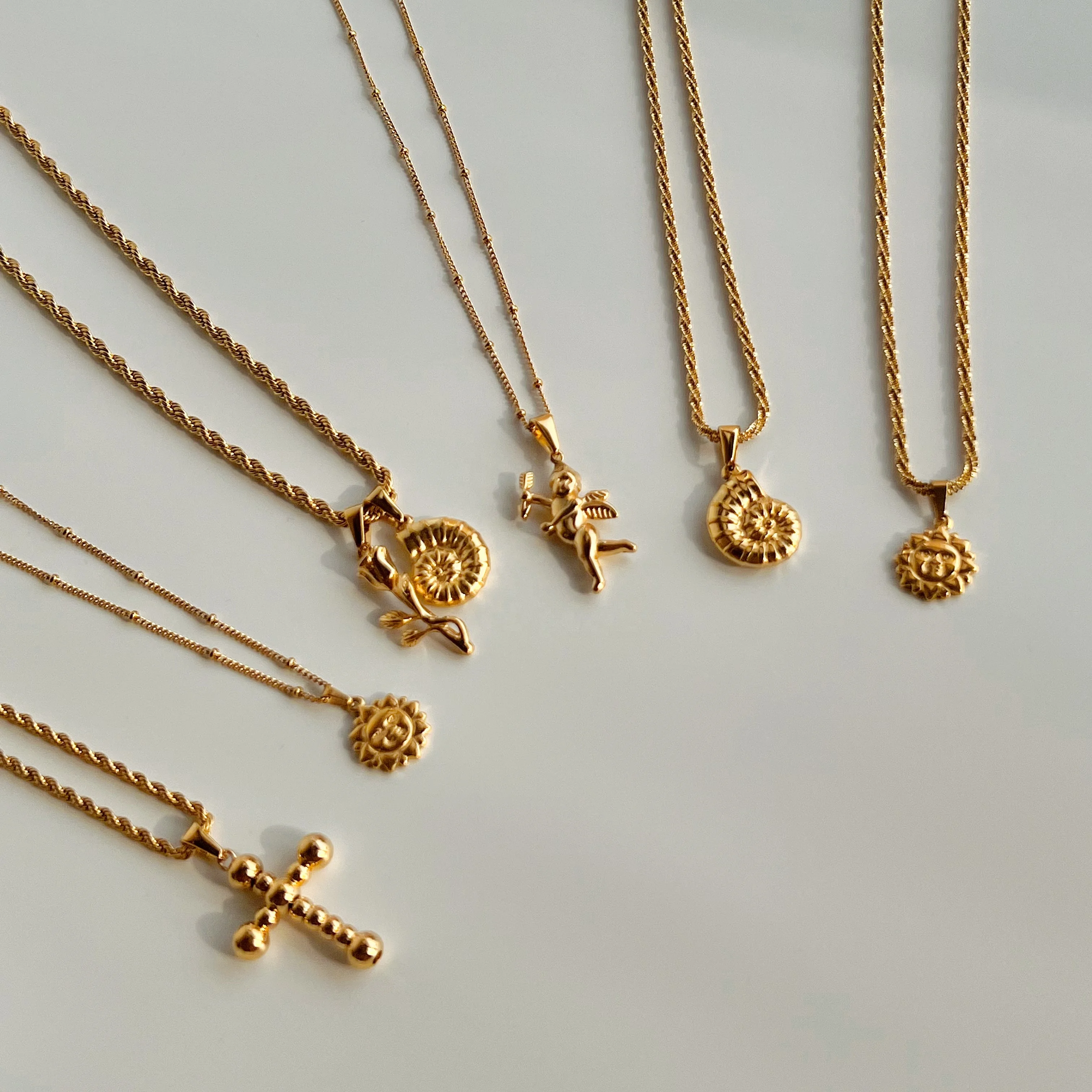 

DASEIN New 18k Gold Plated Stainless Steel Square Cross Sun Snail Cupid Vintage Medieval Pattern Pendant Tarnish Free Necklace
