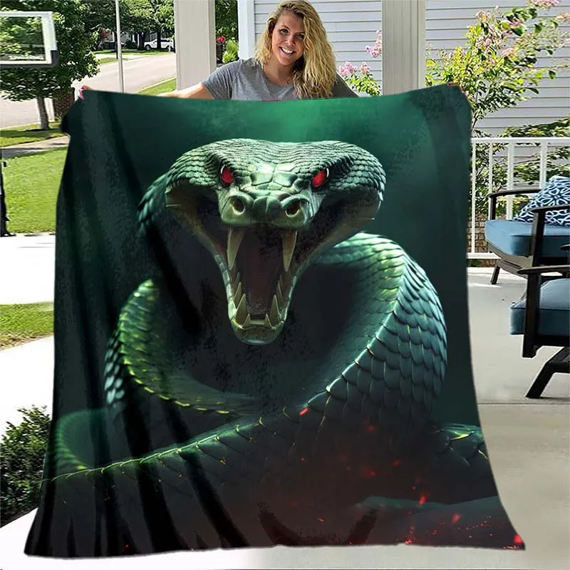 1pc Horror Green Giant Snake Thin Blanket - Lightweight Flannel Throw For Sofa, Bed, Travel, Camping, Livingroom, Office, Couch,