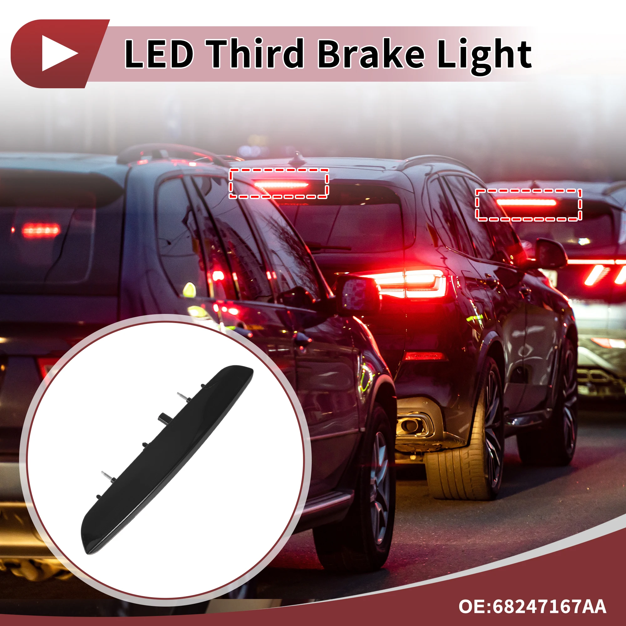 UXCELL LED Third Brake Light for Jeep Renegade  2015-20 No.68247167AA Grey 3rd High Mounted Stop Lamp Waterproof Rear Center Hig