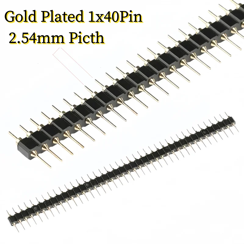 5Pcs 1x40Pin Connector Header Round Needle Gold Plated 1x40 Golden Pin Single Row Male 2.54mm Breakable Pin Connector Strip
