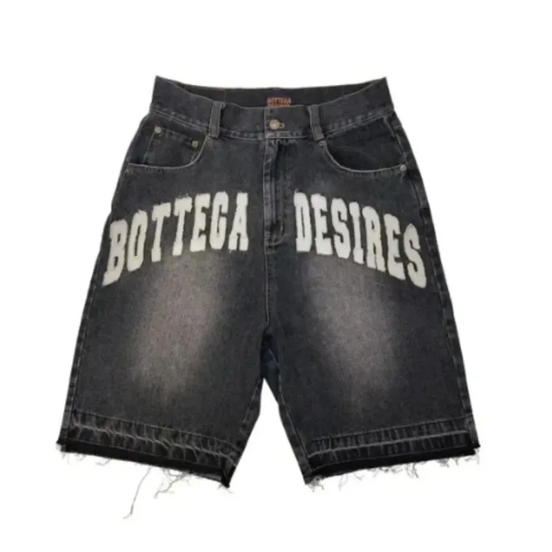 American New Letters Denim Shorts Y2k Street Retro Harajuku Hip Hop Summer Fashion Shorts Streetwear Unisex for Mens Womens