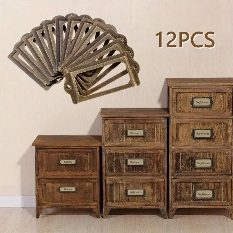 12PCS Antique Brass Handmade DIY Handle File Holder Pull Frame Furniture Cabinet Drawer Box Decorative Gift Box