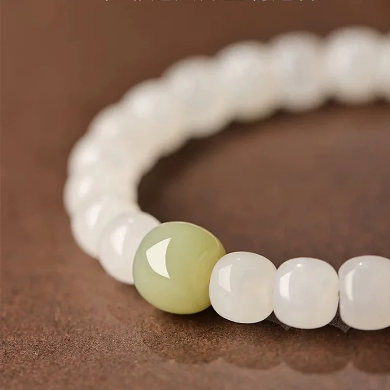 2026 Natural Hetian Jade Bracelet Mutton Fat White Jade Handstring For Men Women Plain Circle Lucky Bead Light Luxury Exquisite view 4
