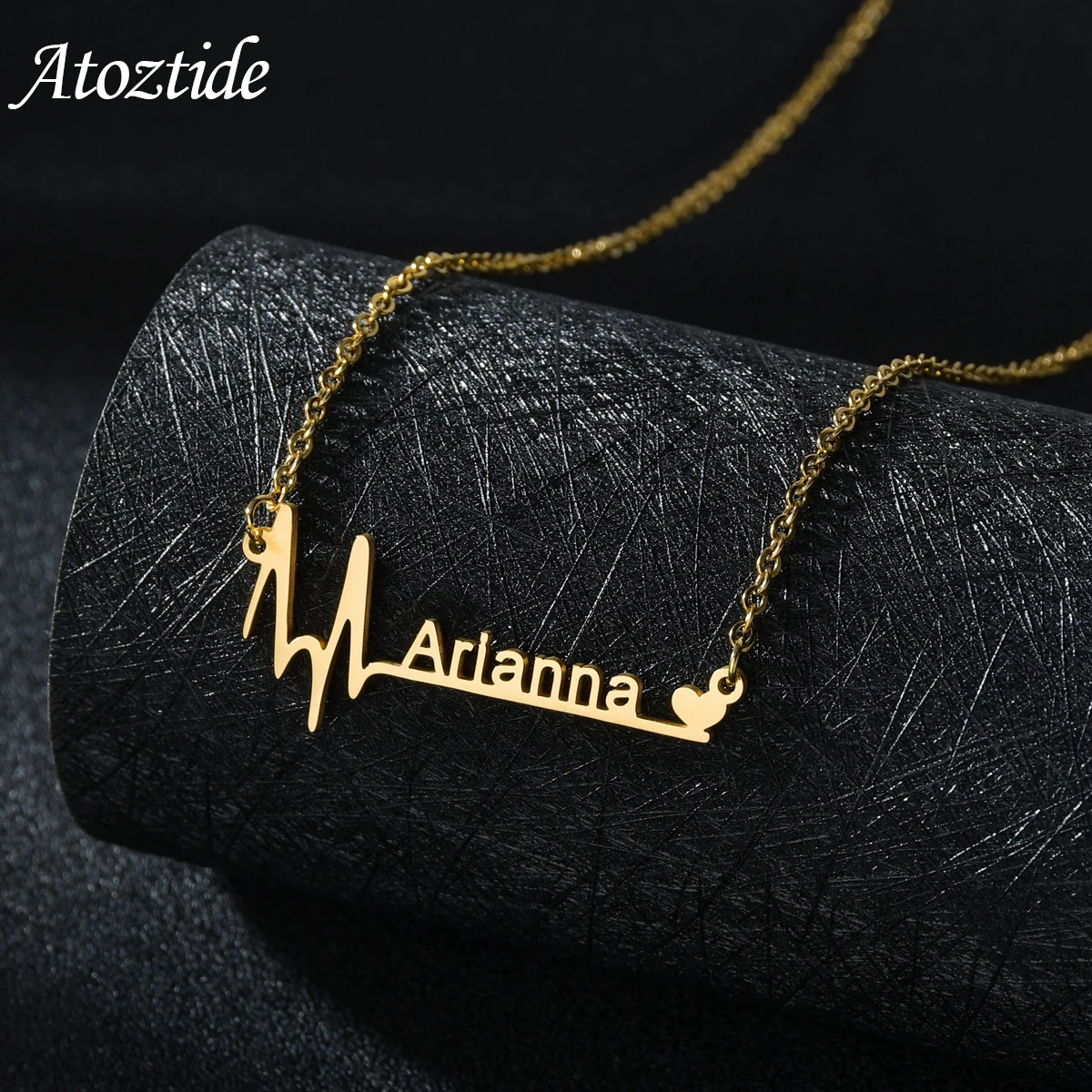 Atoztide Custom Heartbeat Name Necklace Stainless Steel Birth Date Pendants Personalized Letter Summer for Women Jewelry Gift