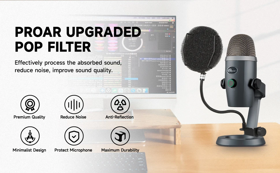 Hochwertiger Mikrofon-Pop-Filter, Metall-Pop-Filter, Schild, Windschutzscheibe, Pop-Filter für USB-Mikrofon, Podcast-Mikrofon – Detail 1