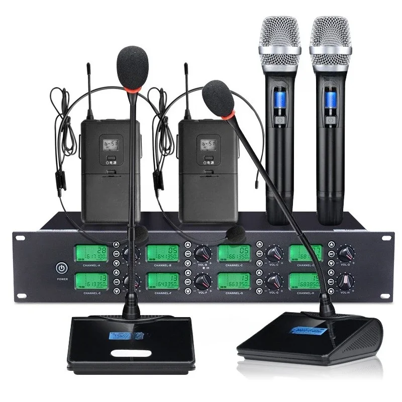 

One to Eight Professional Wireless Conference Room Microphone Gooseneck Headwear Lavalier Performance Microphone
