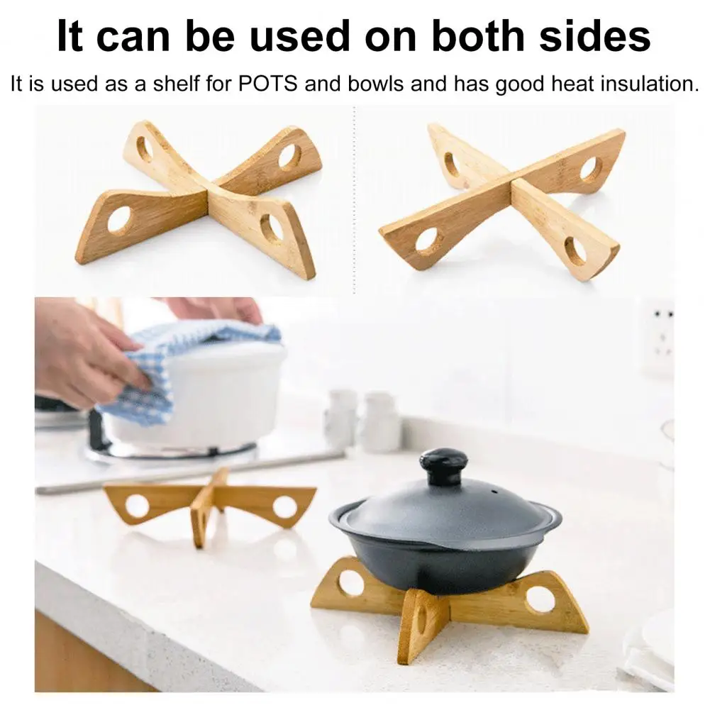 

Beautiful Pot Rack Bamboo Pot Holder Trivet Set for Hot Dishes Pans Teapots Heat-resistant Wooden Rack with Detachable Design