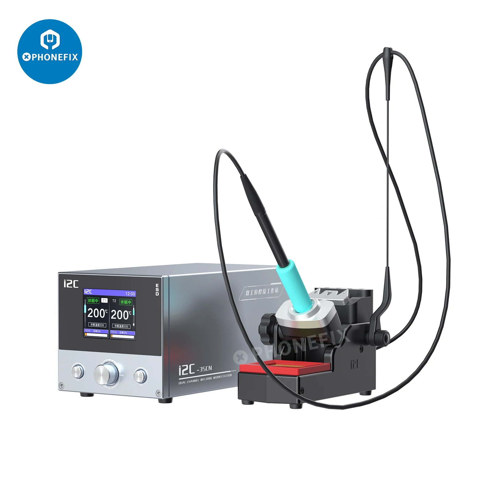 I2C 3SCN 120W Soldering Station Intelligent Dual Channel Welding Station with C210 C115 Handle Iron Tips PCB Repair Solder Tool