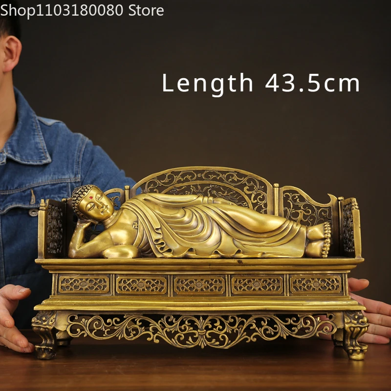 Copper brass Sakyamuni Sleeping Buddha statue Chinese Tathagata sculpture Fengshui decor Large size 43.5cm,26cm