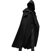 Medieval Vintage Hooded Loose Black Cloak Coats Windproof Trench Chic Winter Long Cape Poncho Gothic Mens Monk Cosplay