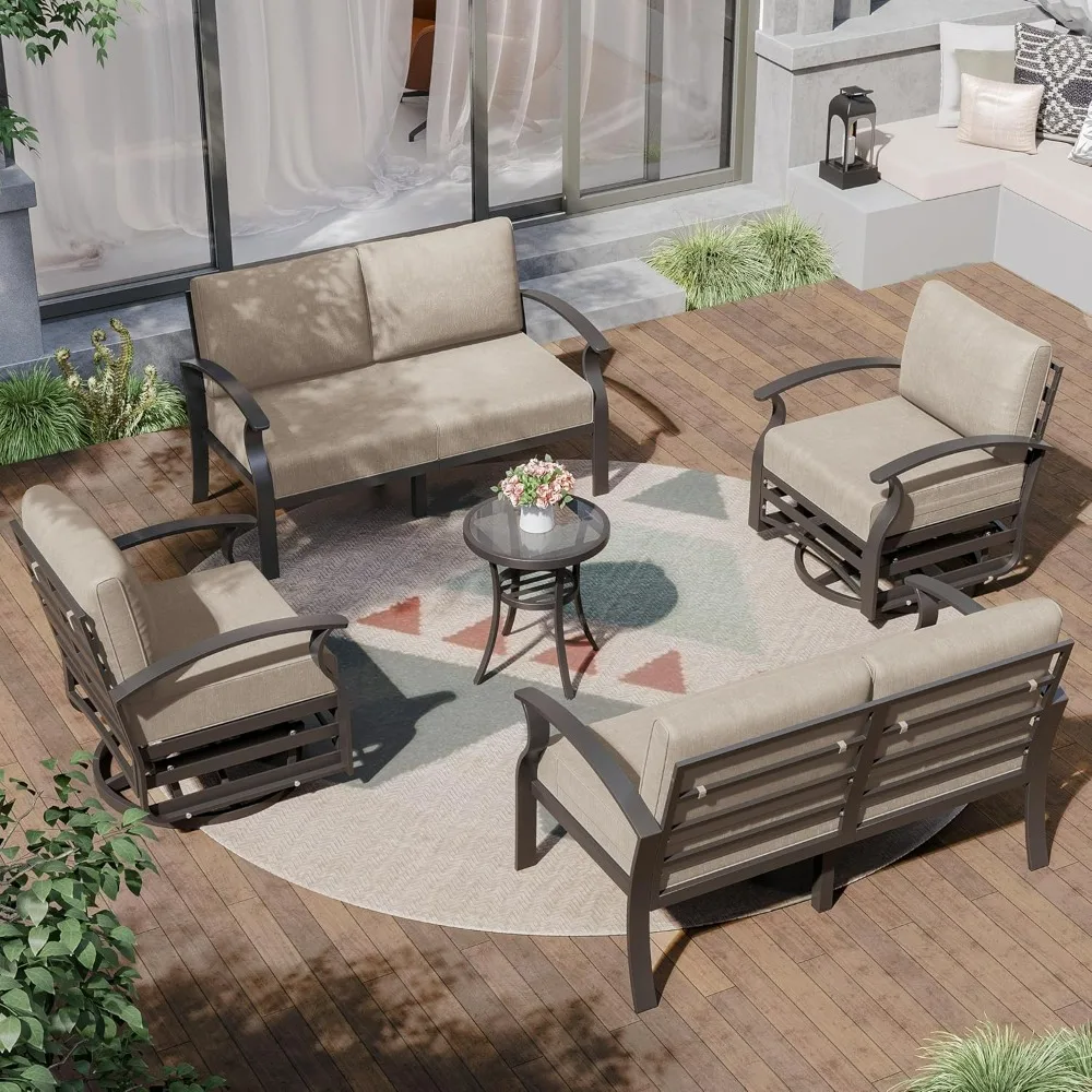 

Aluminum Patio Furniture Set 6-Seat Modern Metal Outdoor Conversation Sets w/Swivel Rocking Chairs Patio Sectional Sofa w/5.1 I