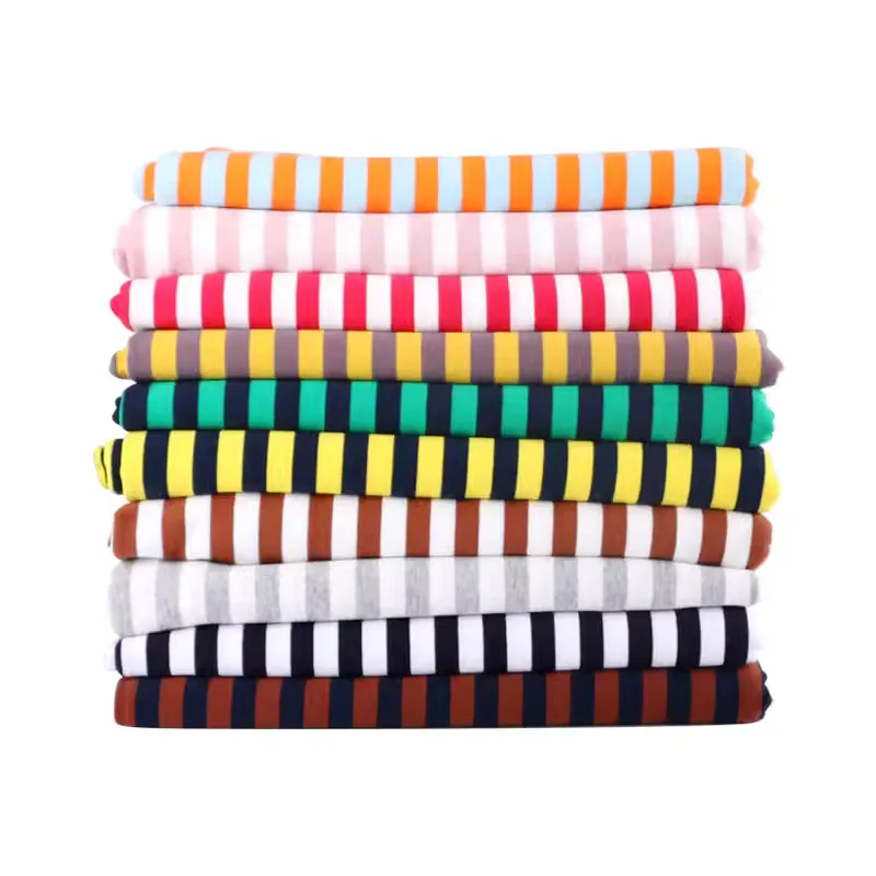 1cm colorful stripe 100% cotton knitting elastic fabric DIY sewing T-shirt leggings Clothing fabric width 50* 165cm  telas