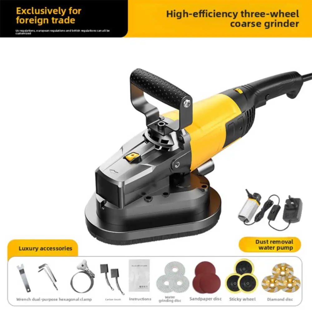 High-efficiency three-wheel handheld coarse grinder for wall polishing, cement surface plastering, concrete floor machinery